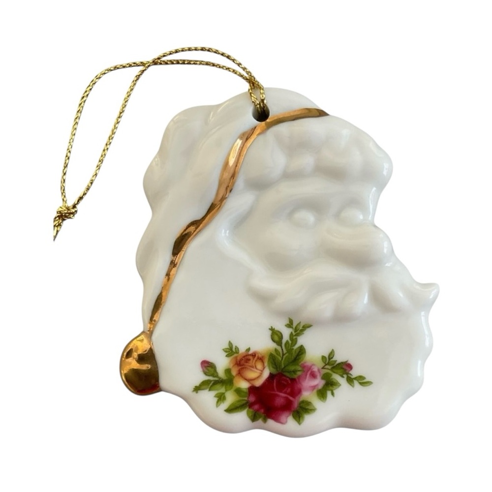 ROYAL ALBERT OLD COUNTRY ROSES Santa Ornament with 24k Gold and Floral Design